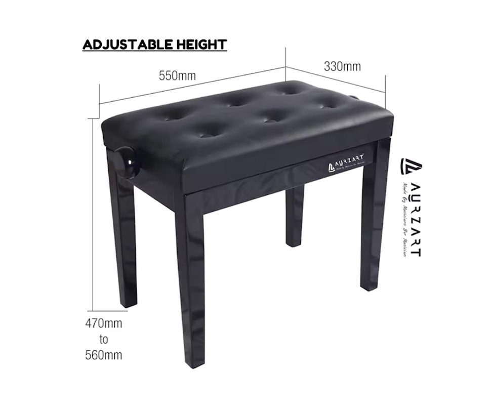 Aurzart AZ-501Adjustable wooden piano bench with high-density padded PU Leather Cushion